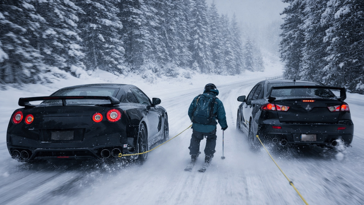 Can Nissan GTR pull skier on snow?