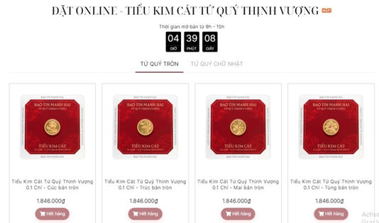 Sản phẩm Tứ quý thịnh vượng 0,1 chỉ bán online tại Bảo Tín Mạnh Hải hết hàng. (Ảnh chụp màn hình)