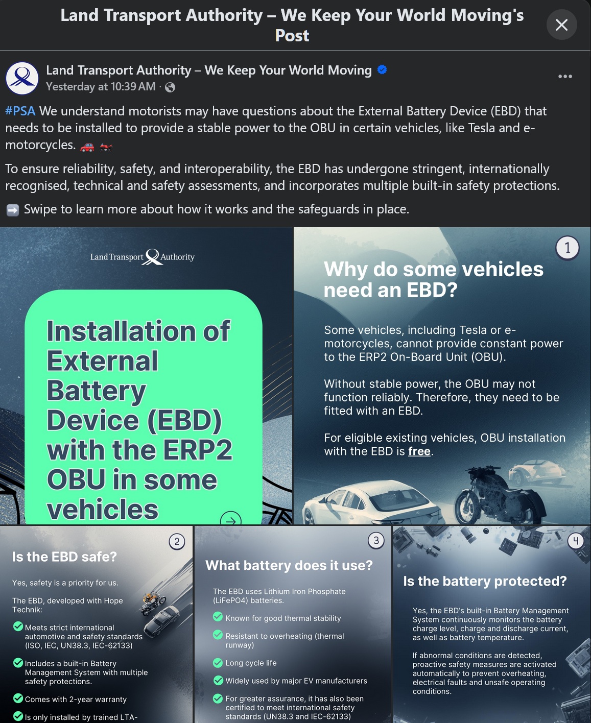 LTA: Tesla car owners need to install external battery for ERP 2.0 OBU ...
