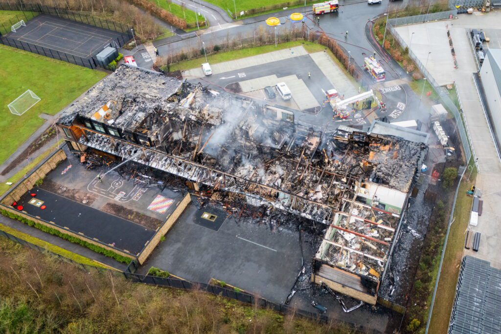 Aftermath of huge fire which destroyed school