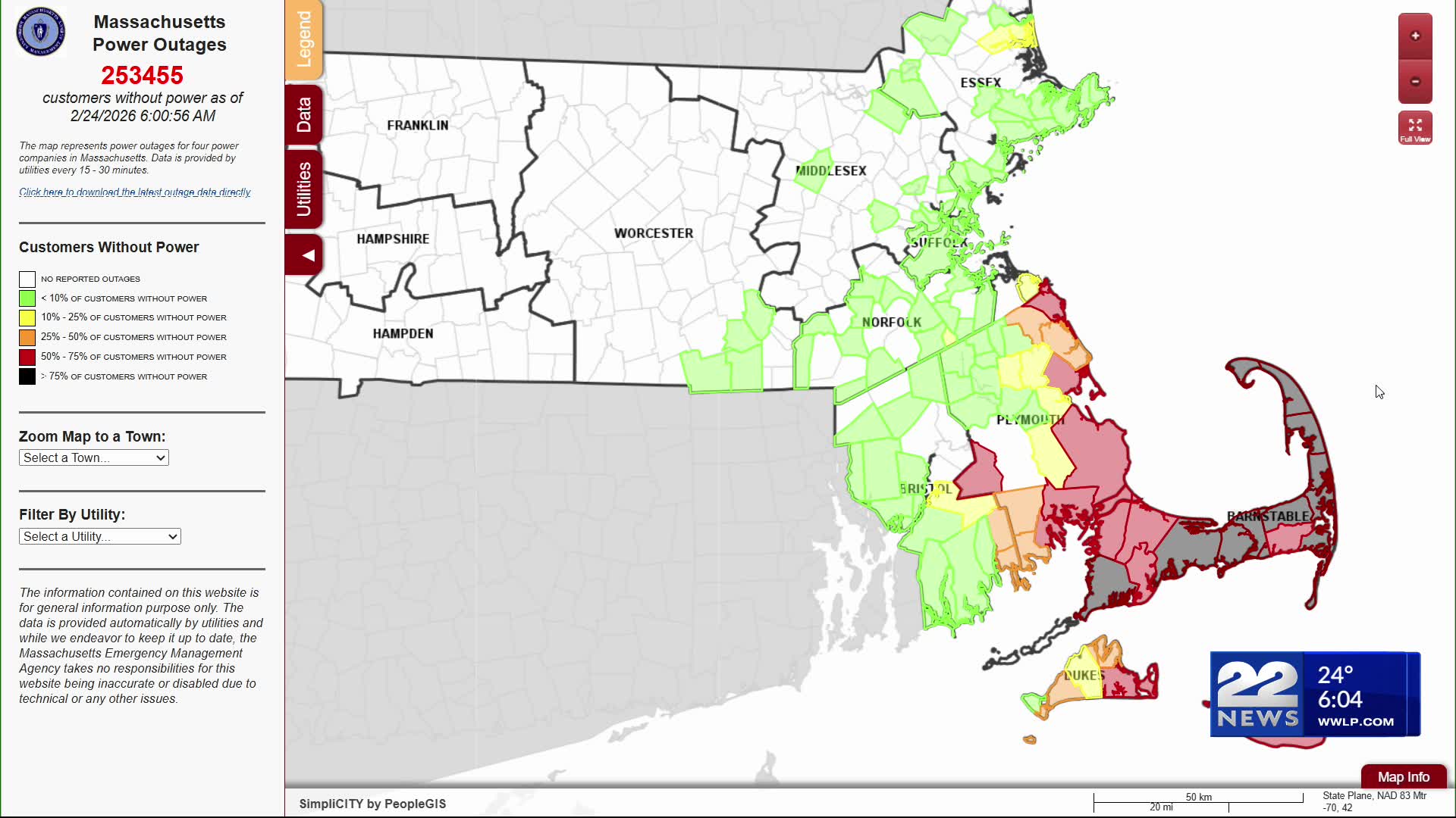 Severe winter storm causes widespread outages in eastern Massachusetts
