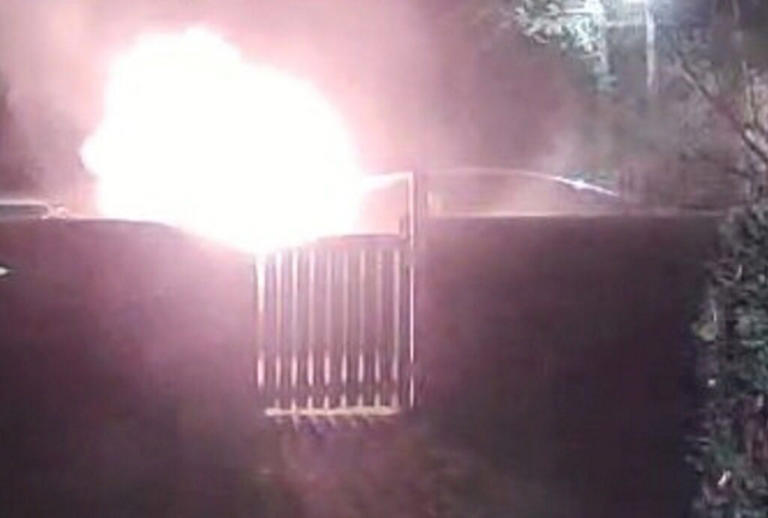 Footage shows parked Tesla burst into flames in roadside blast