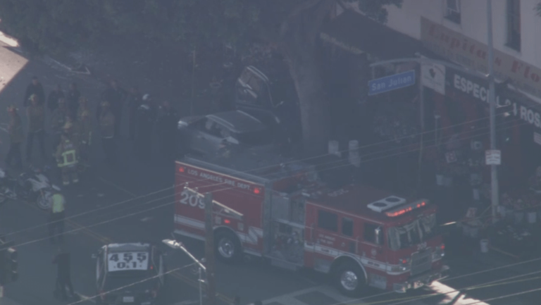 4 injured when car crashes into tree in downtown LA