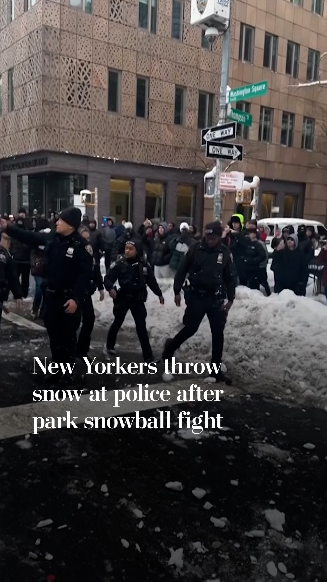 New Yorkers throw snow at police after park snowball fight