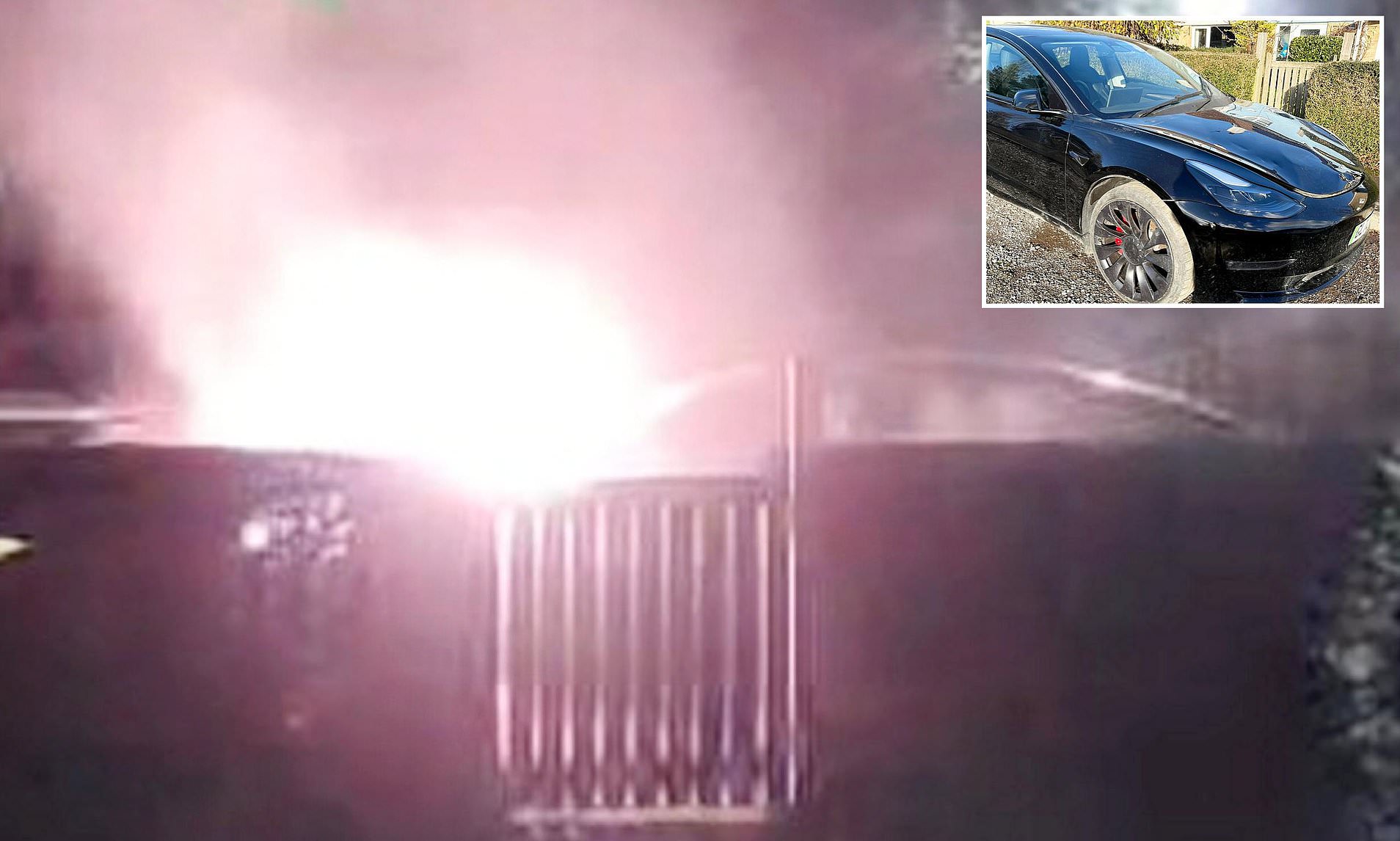 Moment £12,000 second-hand Tesla 'explodes' while parked on the side of ...