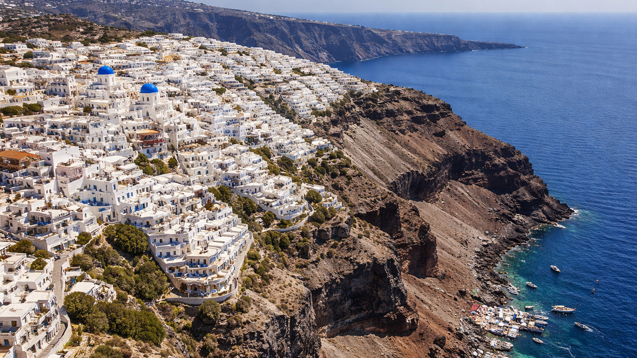 A cliffside village above the Aegean