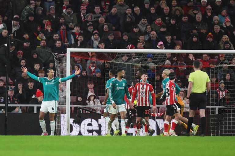 Virgil van Dijk celebrates scoring against Sunderland