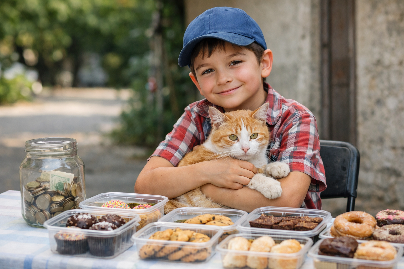 Un bambino vende dolci per mesi e salva un gatto randagio