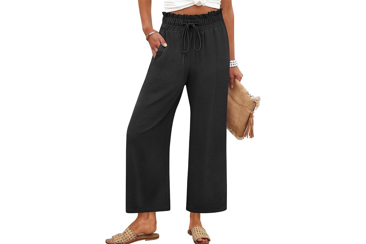Amazon ANRABESS Women 2025 Summer Casual Flowy Loose High Waist Boho Wide Leg Cropped Palazzo Lounge Beach Vacation Pants