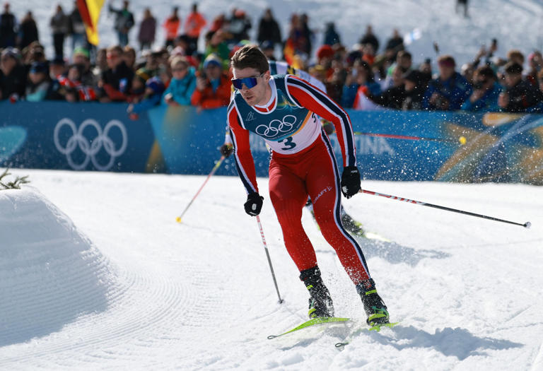 Milano Cortina 2026 Olympics - Cross-Country Skiing - Men's 10km + 10km Skiathlon - Tesero Cross-Country Skiing Stadium, Lago, Italy - February 08, 2026. Mattis Stenshagen of Norway in action during men's 10km + 10km skiathlon. REUTERS/Stephanie Lecocq