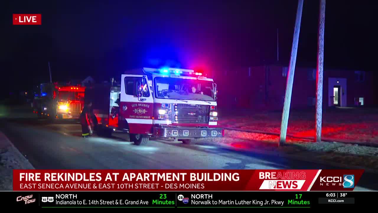 Des Moines firefighters return to battle flames at apartment after fire ...