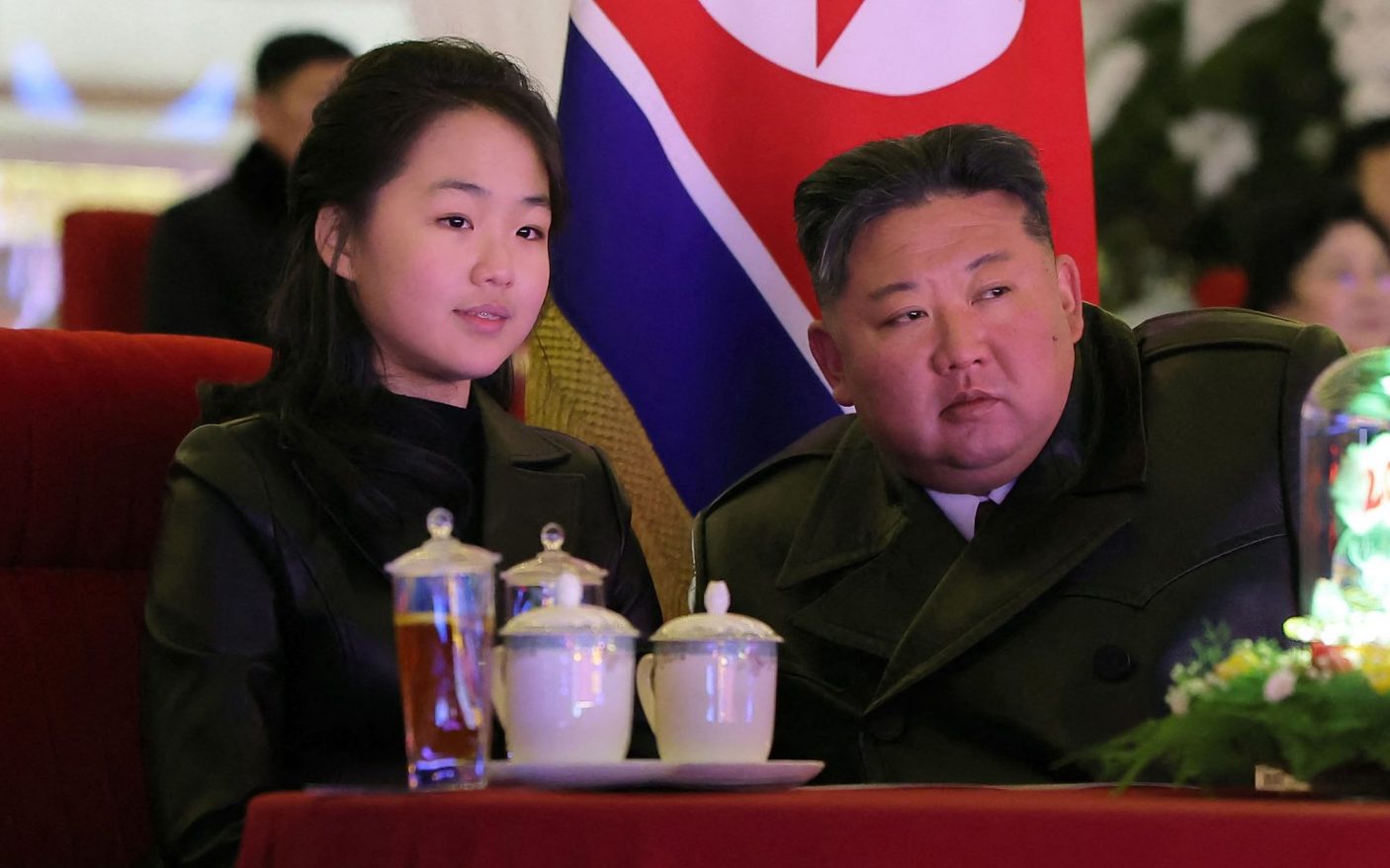 Kim Ju-ae has become a prominent figure in state media, pictured here with her father in December 2025 - KCNA VIA KNS / AFP via Getty Images