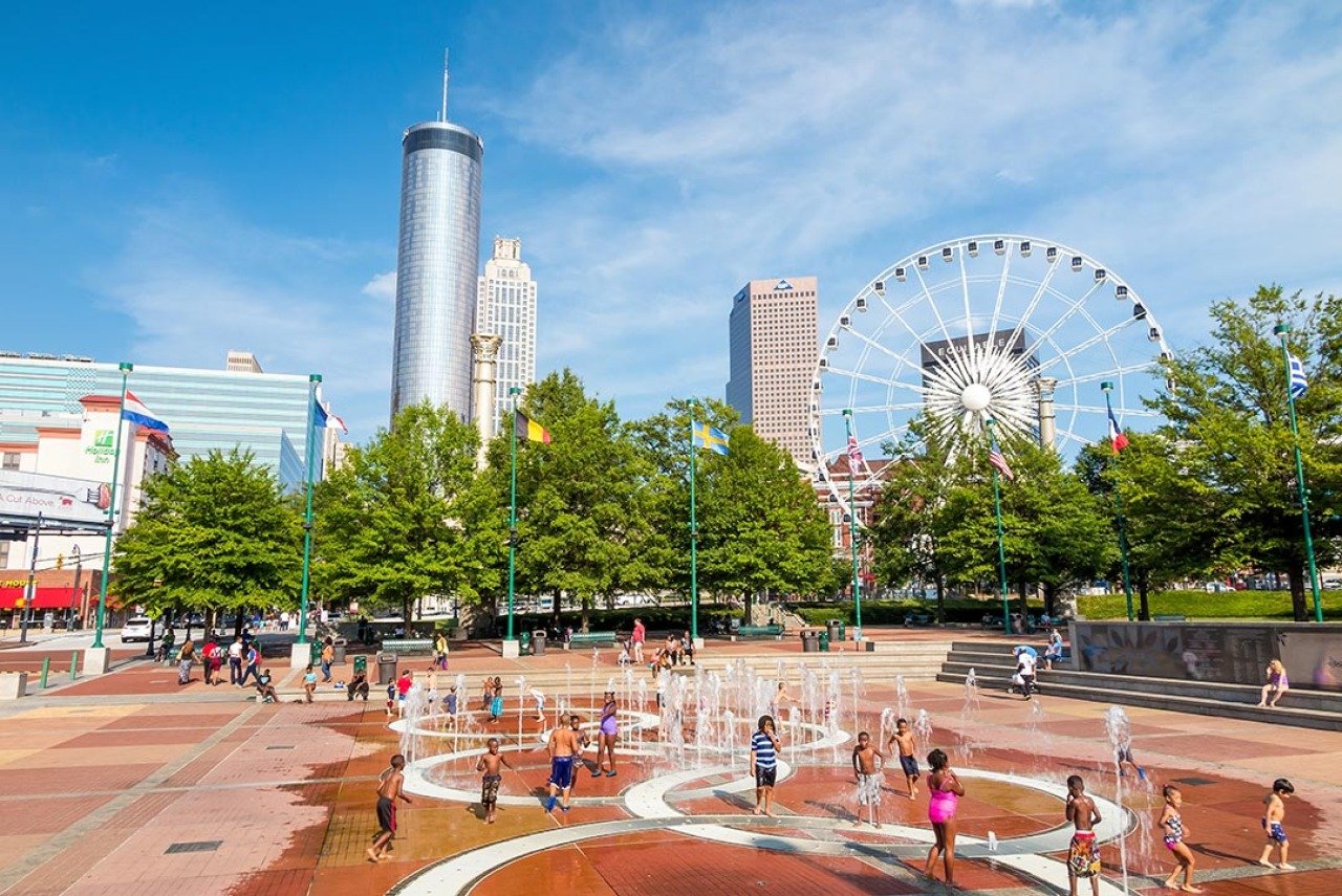 Children play at Centennial Olympic Park in Atlanta