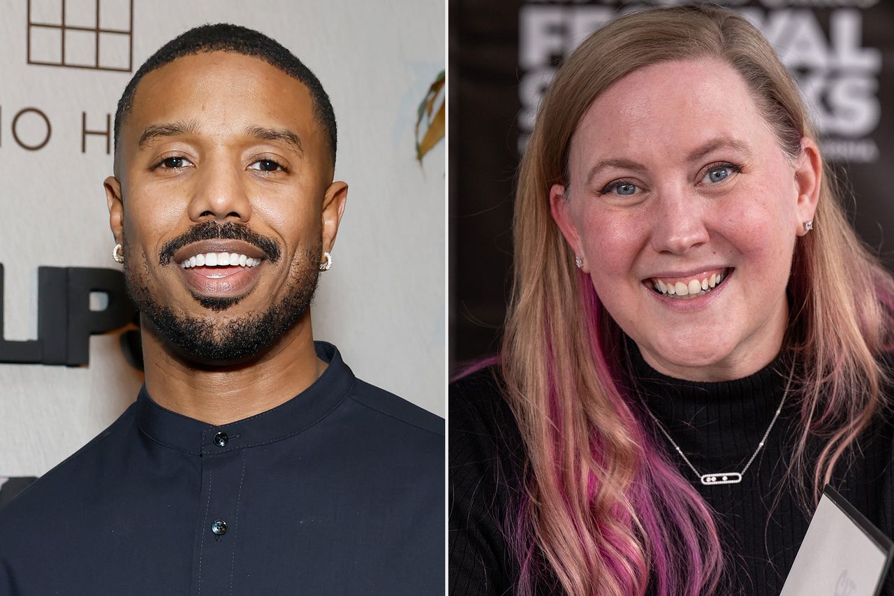 Michael B. Jordan, 'Fourth Wing' author Rebecca Yarros Leon Bennett/Getty; Amanda Edwards/Getty