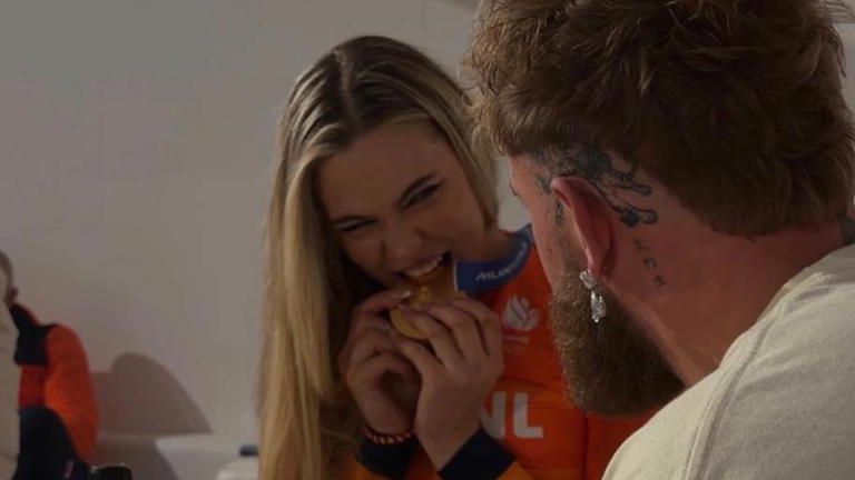 Jake Paul and Jutta Leerdam after she won gold. | Jake Paul/Instagram