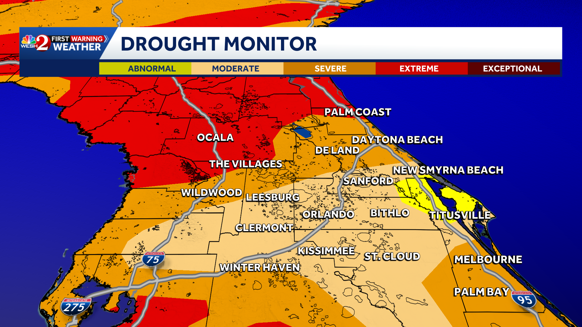Central Florida in moderate to extreme drought conditions