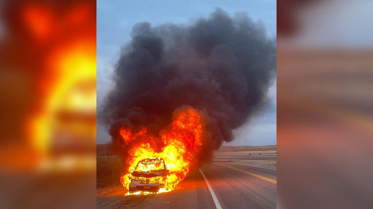 No injuries reported after large car fire south of Valentine