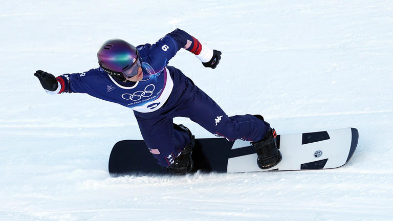 Nathan Pare of Team United States competes in run one of the Men's Snowboard Cross Seeding on day six of the Milano Cortina 2026 Winter Olympic games at Livigno Snow Park on Feb. 12, 2026 in Livigno, Italy. Getty Images