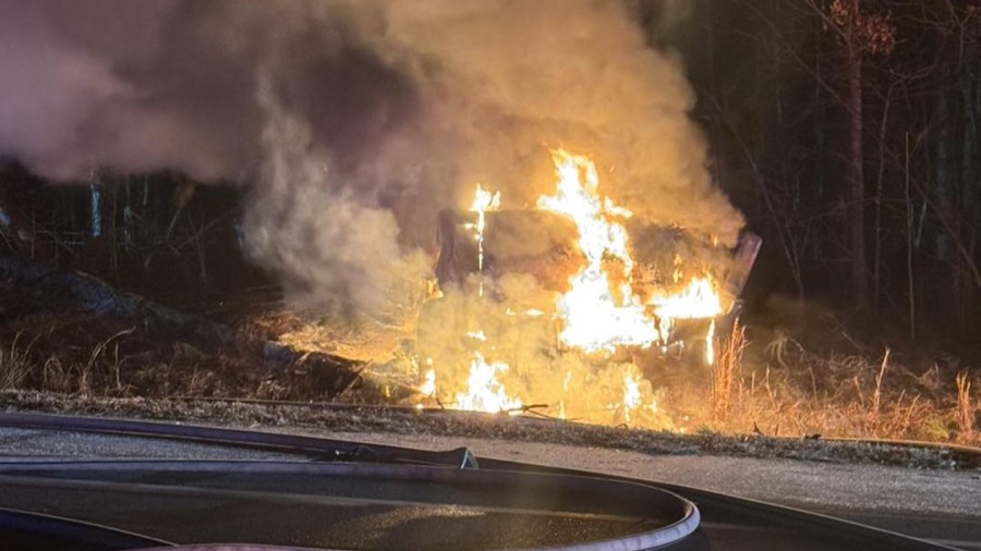 Photos: Truck engulfed in flames after late-night crash in Chesterfield