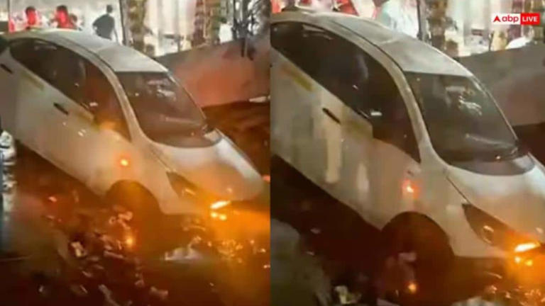 Another car falls into open drain in Noida Sector 70; driver narrowly ...