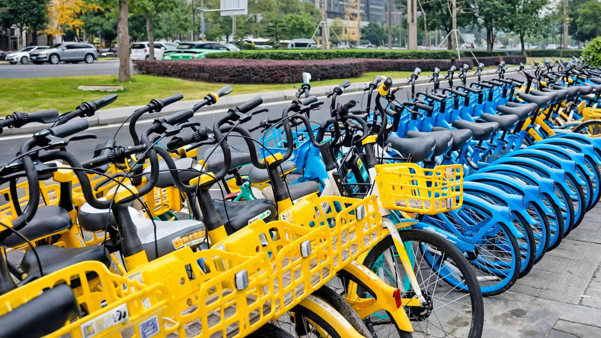 Filas de bicicletas compartidas como estas son habituales en China