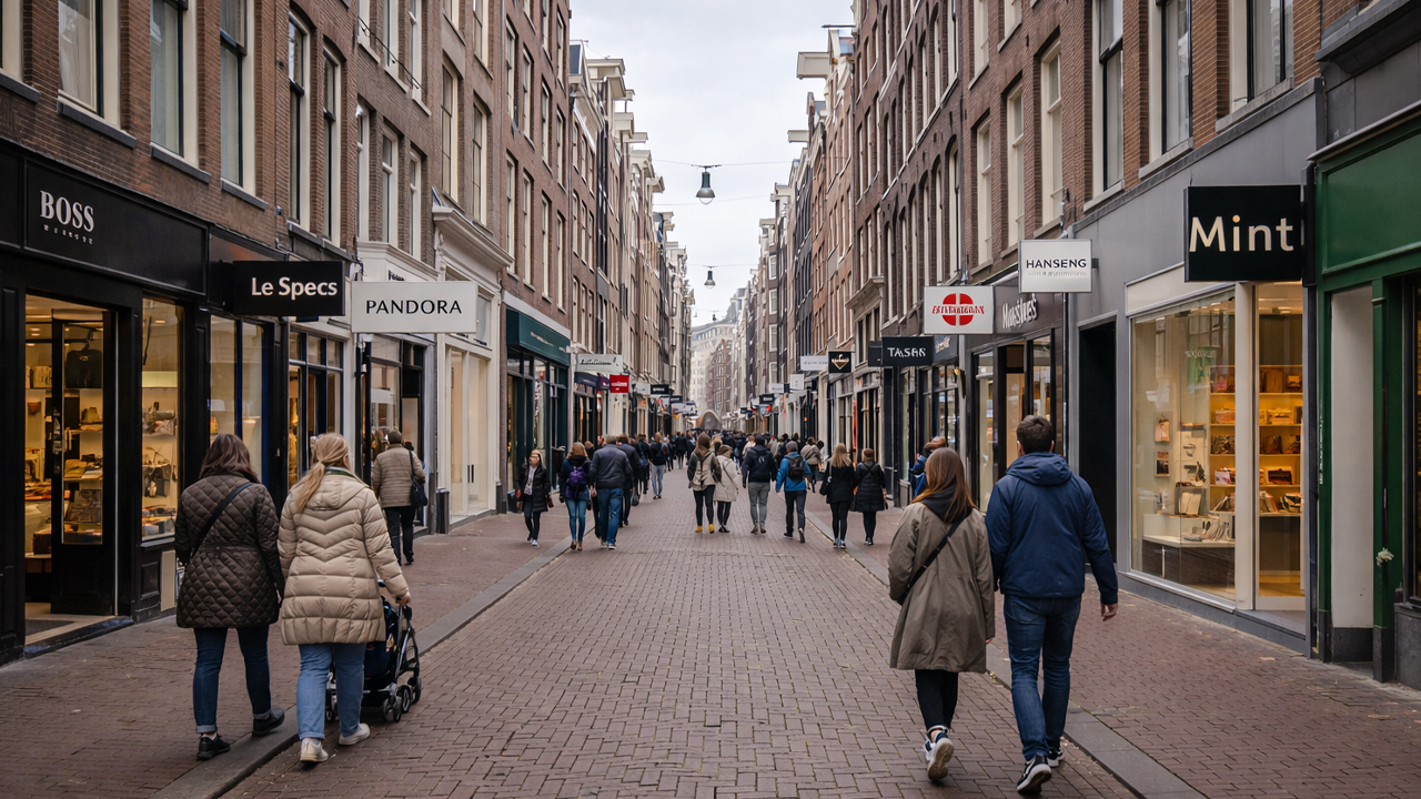 Dagelijkse momenten in een Amsterdamse winkelstraat