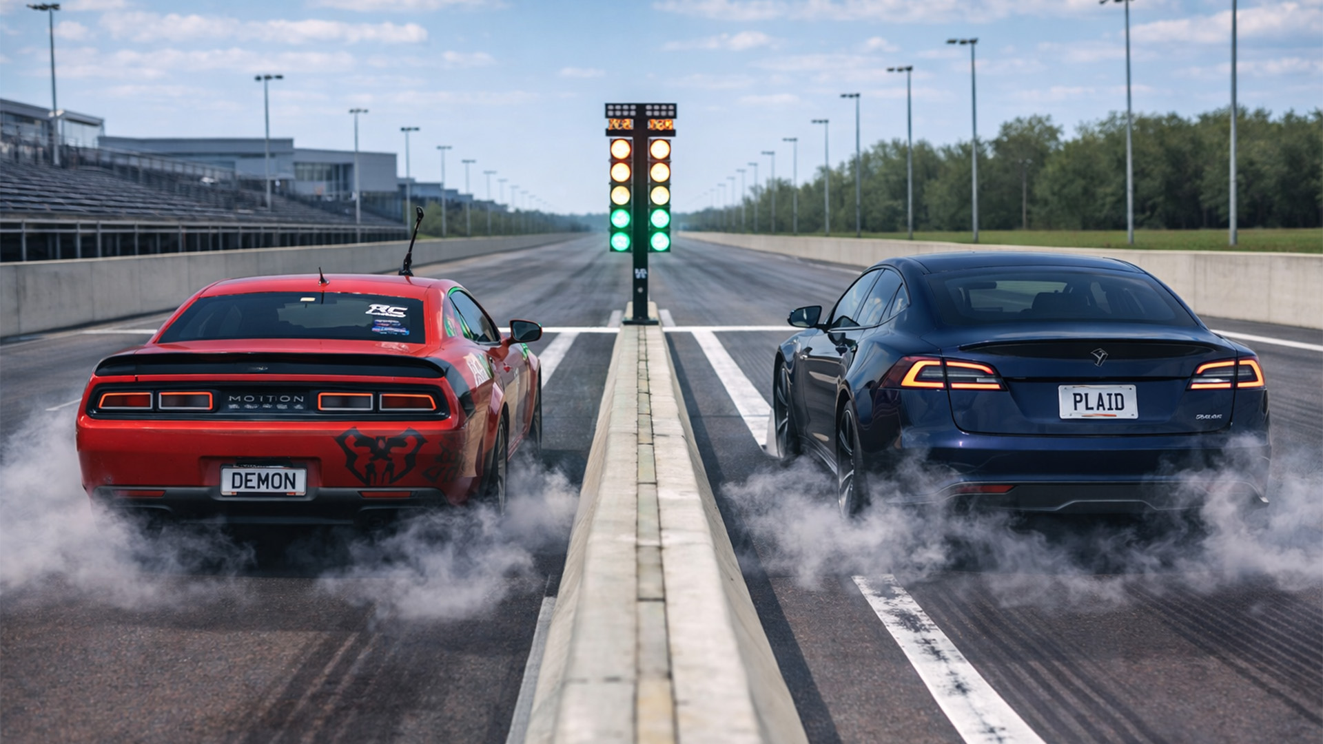 Dodge Demon vs Tesla Model S Plaid drag race