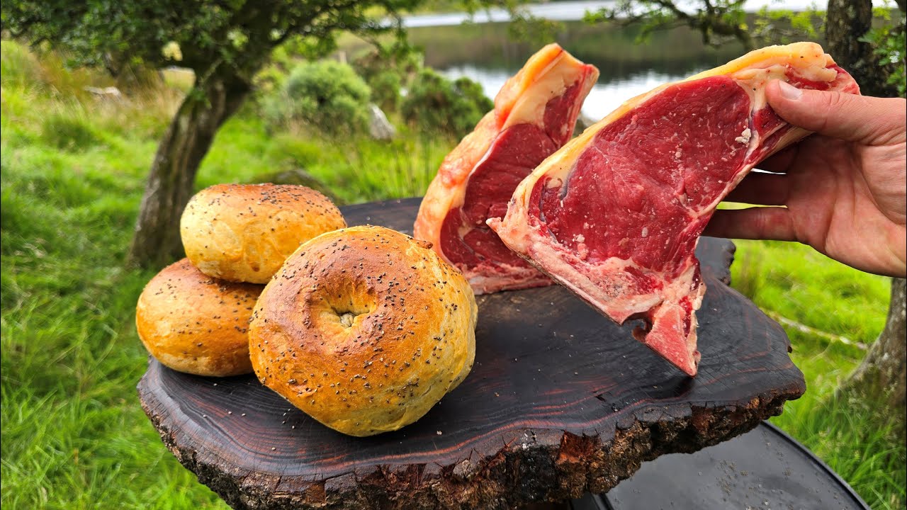 Steak and bagels in the wild... but it feels like a five-star moment