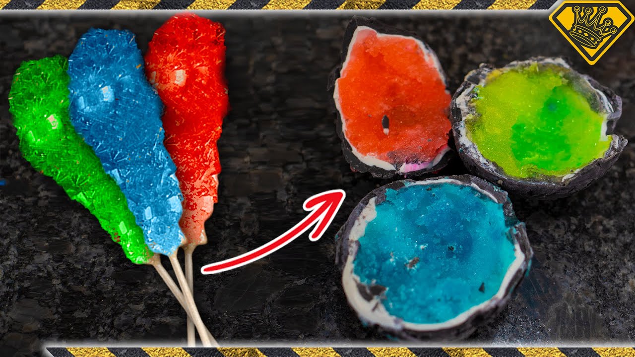 Growing rock candy inside chocolate geodes