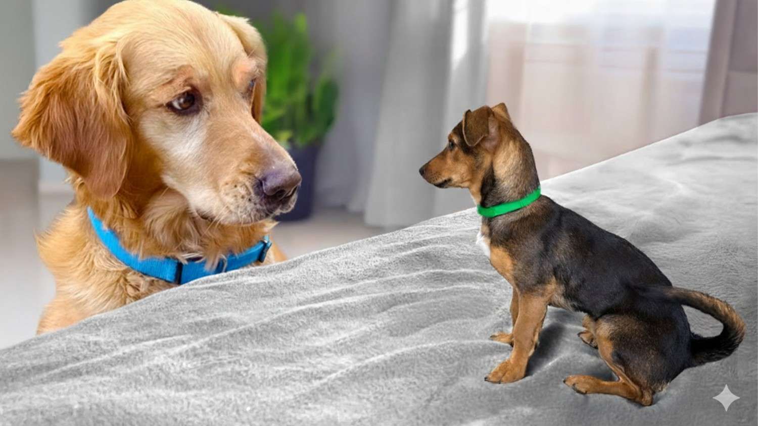 (Up) golden retriever meets tiny rescue puppy but she's completely fearless