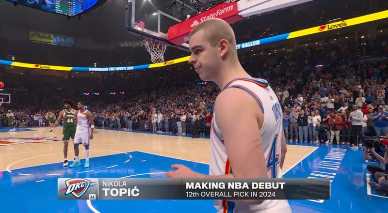 Thunder crowd erupts as Nikola Topić checks in for his first NBA ...