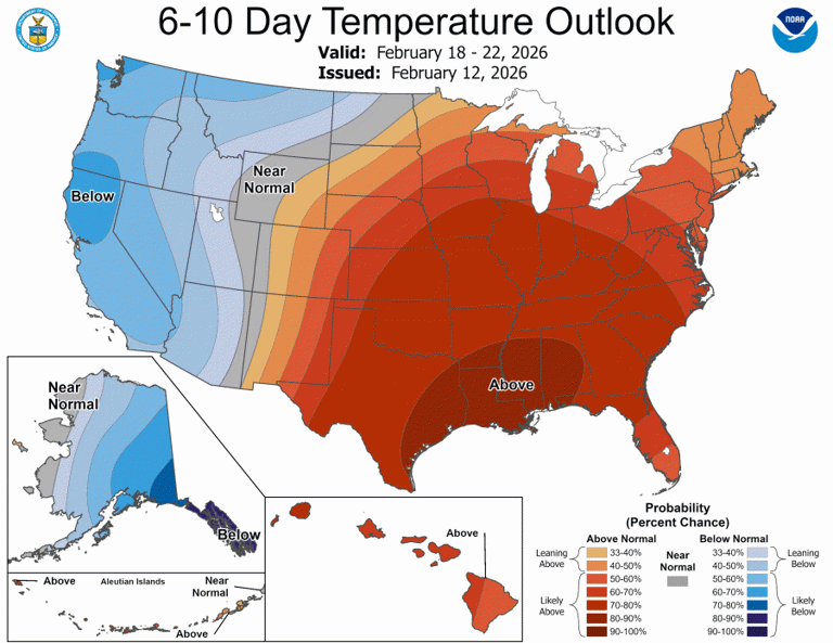 February warmth persists, with rain and snow chances next week