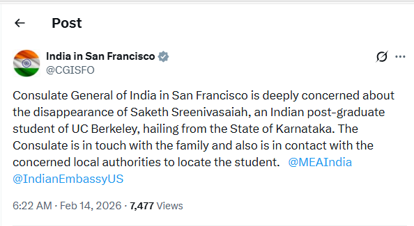 22-year-old Indian student from Karnataka goes missing in US