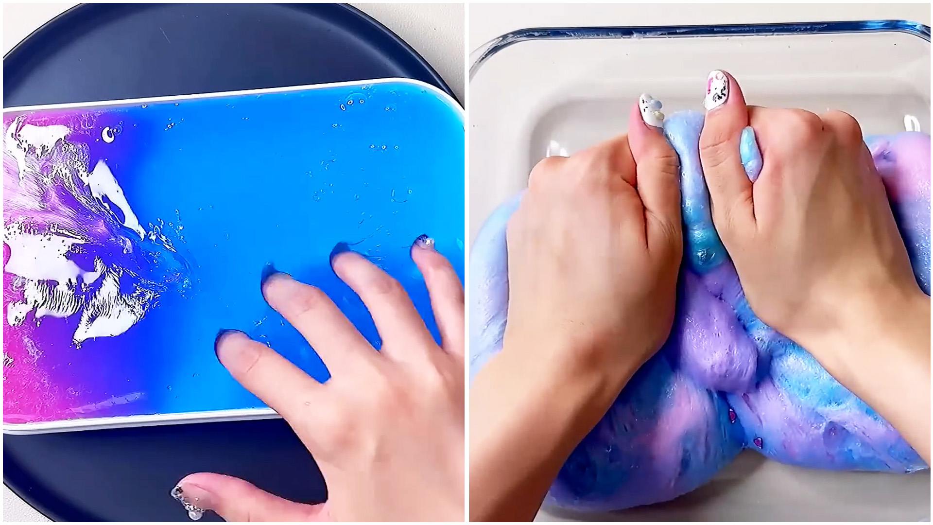 Blauwe en paarse glanzende slime ASMR
