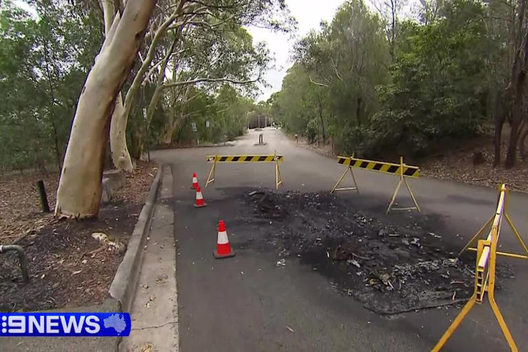 The site where a car was set alight that may be linked to the kidnapping.