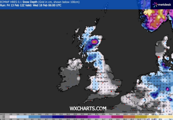 Snow forecast maps show huge 600-mile blizzard burying 39 UK cities ...