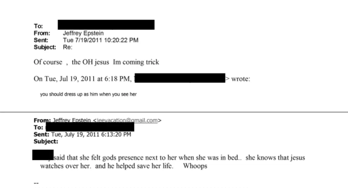 'Jesus watches over her... whoops': Disturbing Epstein files email ...