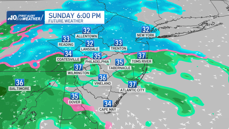 Wintry mix of rain, light snow to fall in Philly area Sunday into Monday