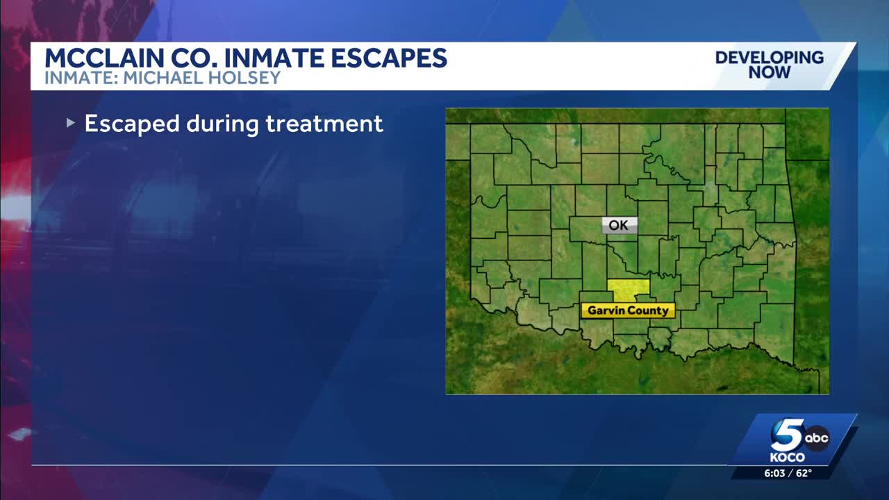 McClain County inmate escapes hospital, steals two vehicles before arrest