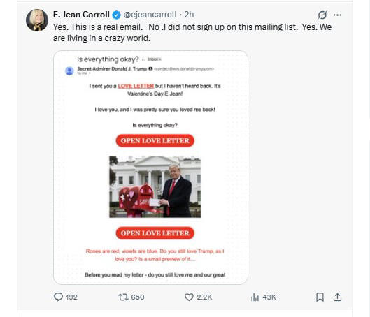 Trump, 79, sends 'love letter' to sex attack victim