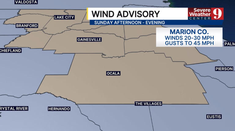 Weather alert for Central Florida with strong winds and potential storms