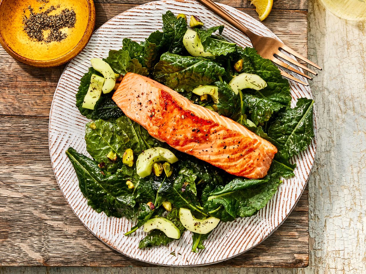 Cast-Iron Salmon with Baby Kale Salad