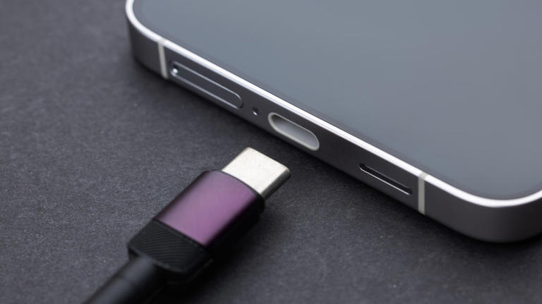The USB-C port of an Android phone