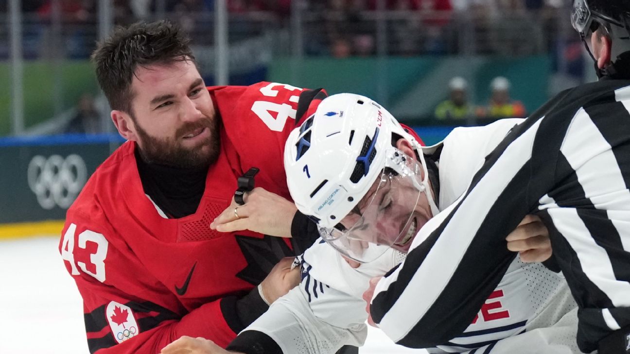 Canada's Tom Wilson drops gloves in rare Olympic hockey fight