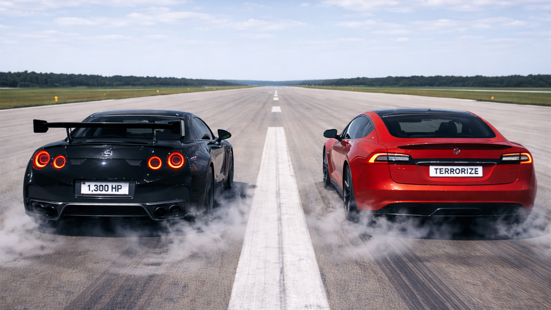 Tesla Model S Plaid vs 1,300 HP Nissan GT-R drag race