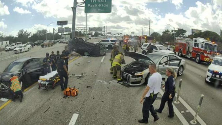 SB lanes of I-95 blocked after rollover crash sends 3 to the hospital ...
