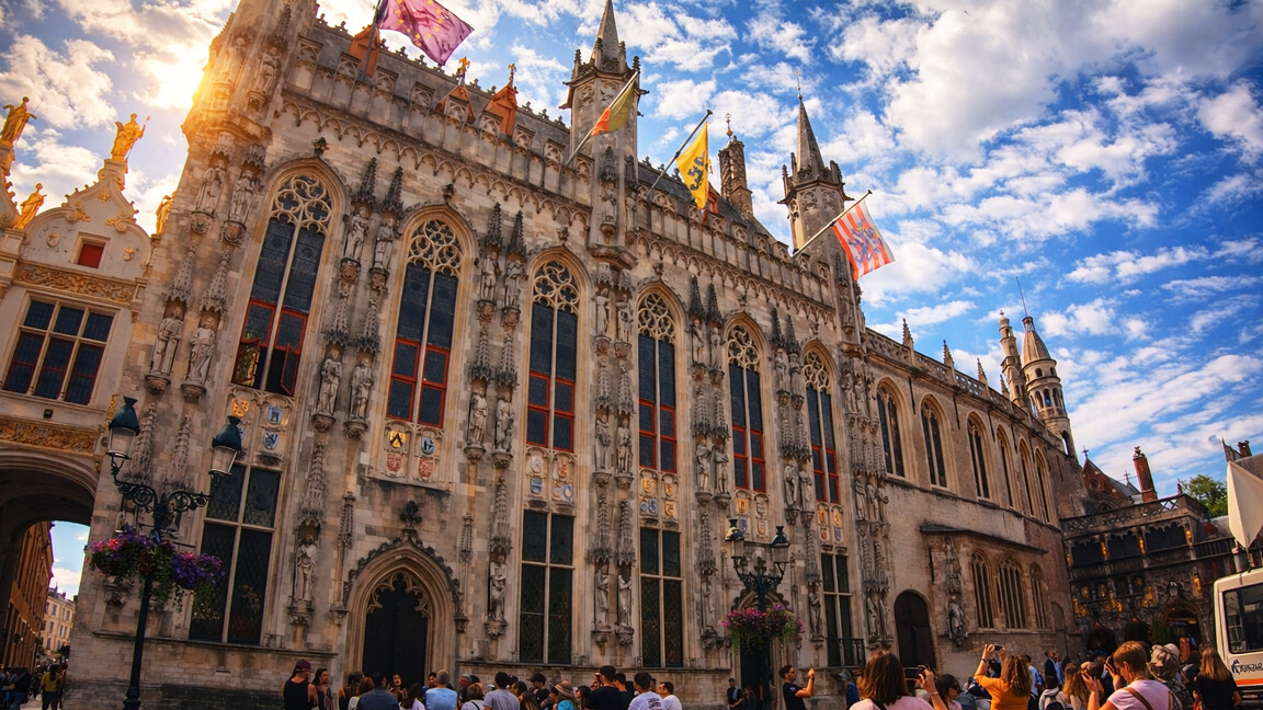Gothic architecture walk in Bruges Belgium