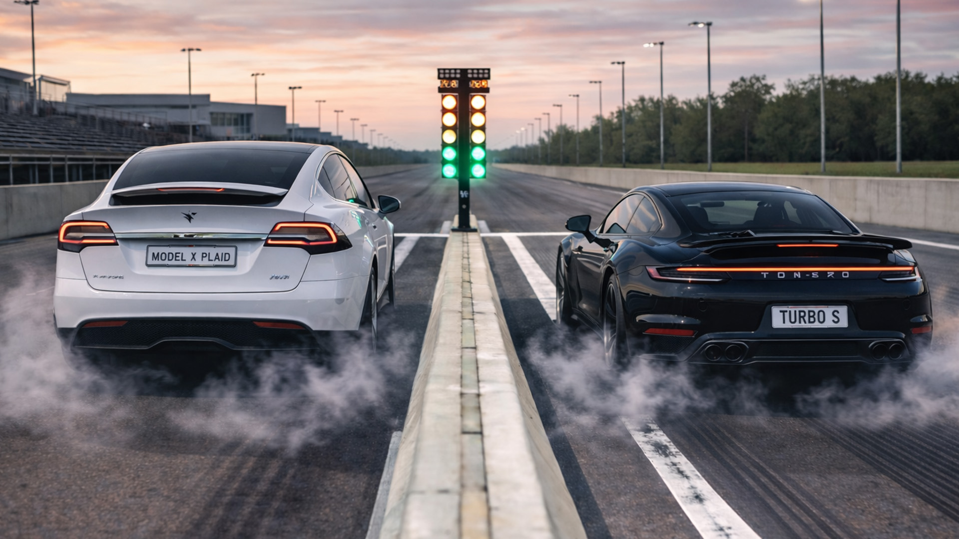 Porsche 992 Turbo S vs Tesla Model X Plaid drag race