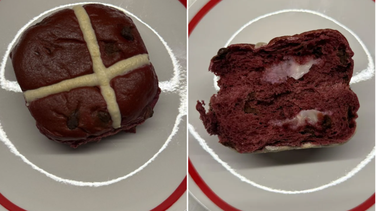 I got a first try of the new M&S hot cross bun flavours: Red velvet and ...
