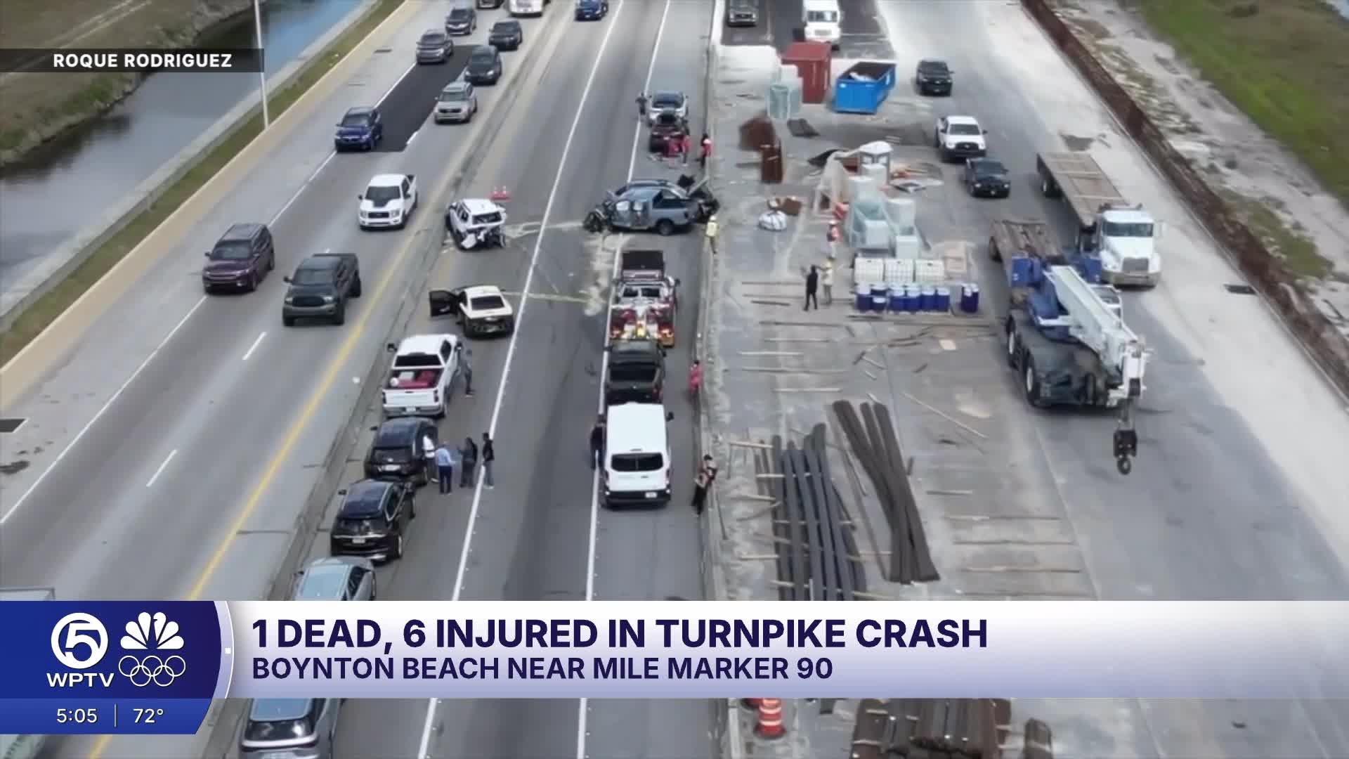 1 killed, 6 hurt in crash on Florida's Turnpike in Palm Beach County